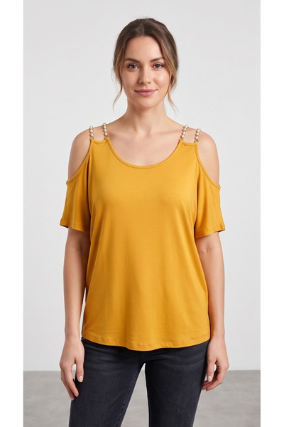 gökçesu Women's Detailed Short Sleeve Stylish Casual T-Shirt