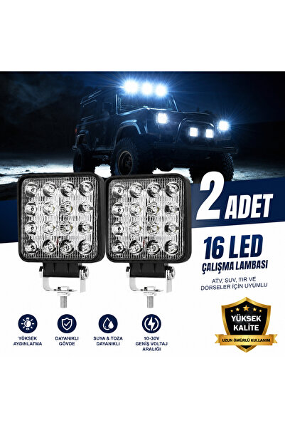 KUTUP TİCARET 2 Adet 16 Ledli Çalışma Lambası 12-24V 48W Offroad Projektör Ge...