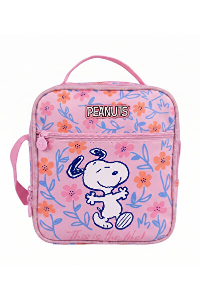 SNOOPY Peanuts Baskılı Pembe Beslenme Çantası - Çift Bölmeli Kulplu Okul Besl...