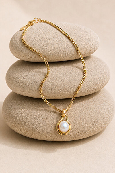 morbella Women's Steel Double Pearl Pendant Gold Chain Necklace Non Tarnish S...