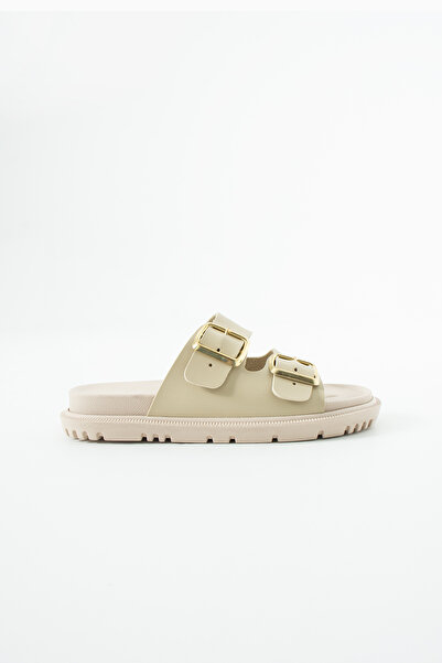 Polomia Comfort Women's Flat Zarasan Two-Strap Skin Gold Detail Buckle Fusfed...