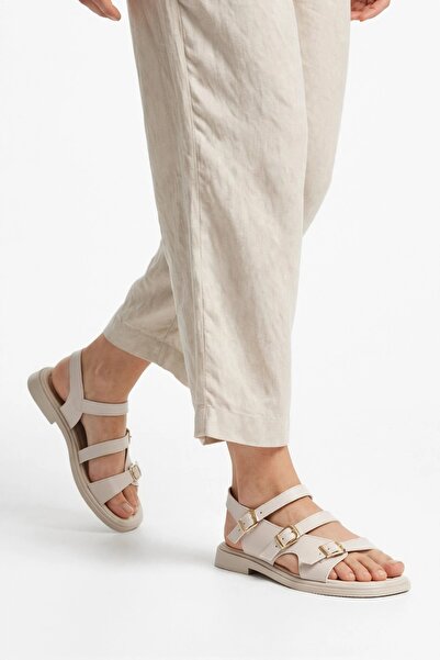 Tomato Bags Three-Strap Gold Buckle Comfort Foam Flat Sole Beige Summer Casua...
