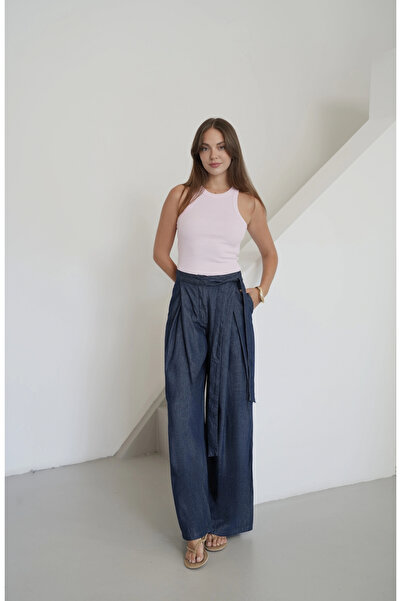 roea Wide Leg Lace-Up Barrel Fit Jean Navy Blue