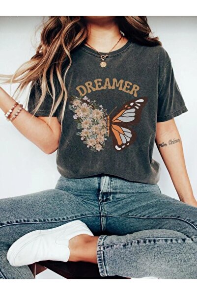 Ryam MOODA Vintage Πλυμένο Ανθρακί Γοτθικό T-Shirt με στάμπα αράχνης Unisex σ...