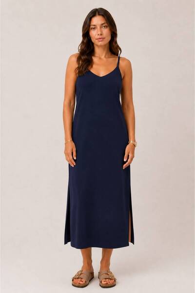 Rouge basıc 100% Modal Cordure Strap Slit Dress