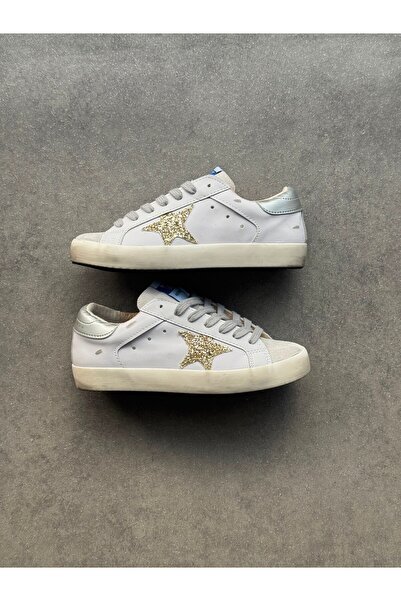 ResPon White Gold Stone Detailed Star g Sneaker