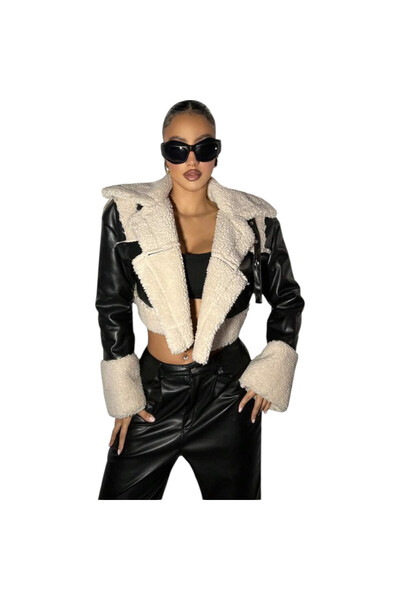 OEM Women's jacket, black, shiny, with fur, XS