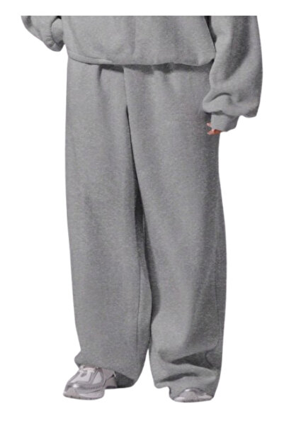 OEM Pantaloni jogging cu talie elastica si croiala dreapta, culoare Gri, mari...