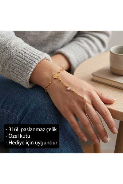 HER ŞEY NOTA www.herseynota.com Lunéa Charm Hand Chain Bracelet with Four-Lea...