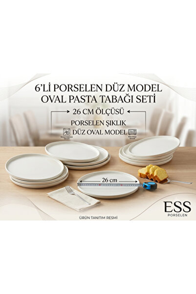 Generic Brand Porcelain 6-Piece Flat Oval Cake Plate - 26 cm Stylish Presenta...