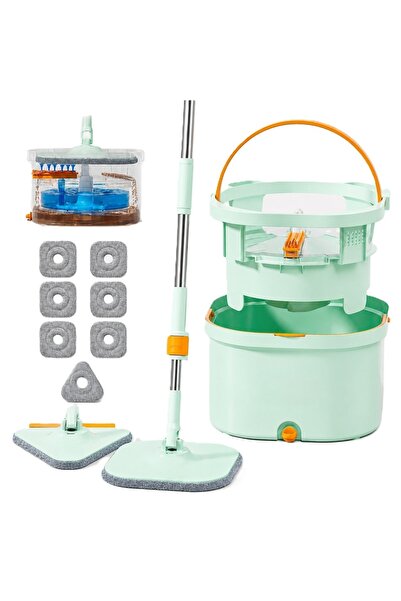 TerraShop Set Mop Rotativ 360° cu Galeata Duala Centrifuga, Sistem Separare A...