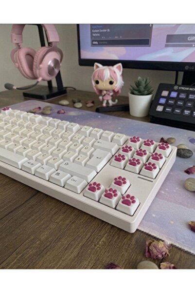 Objekto3D Fuşya Pati Desenli Keycaps 4'lü Set Klavye Tuşu,Gamer Aksesuar,Oyun...
