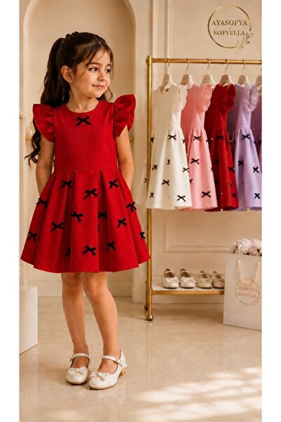 SOFYELLA Ayasofya Girl's Pink Bow Detailed Stylish Dress