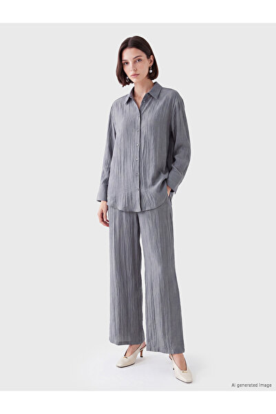 LC Waikiki Trendlucky Women's Textured Trousers with Elastic Waist and Differ...