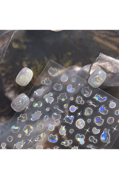 Choice5 1pcs Shiny Blowing Bubble Nail Decorations Stickers 5D Shell Light Lo...