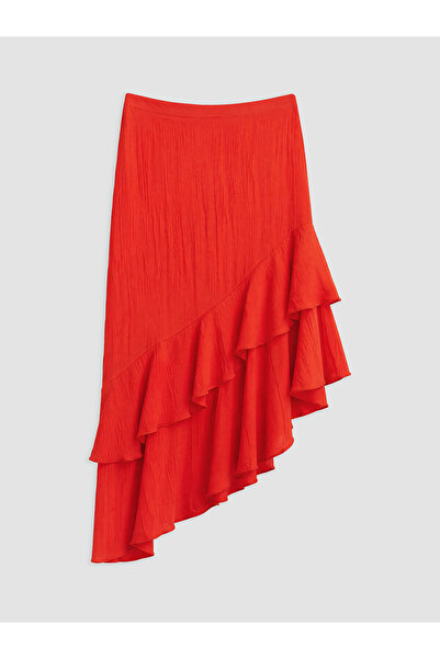 LC Waikiki Trendlucky Asymmetrical Cut Flounce Muslin Skirt with Zipper at th...
