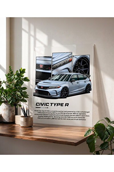 arslart Honda Civic Type R FK8 CAM Görünümlü Pleksi Tablo JDM Spor Araba Duva...