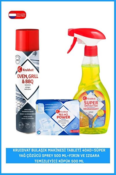 Kruidvat Bulaşık Makinesi Tableti 40 Adet+Süper Yağ Çözücü Sprey 500 Ml+Fırın...