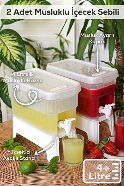 Store 2’li Musluklu İçecek Sebili 4 Litre | Buzdolabı Uyumlu Şeffaf Su ve Lim...