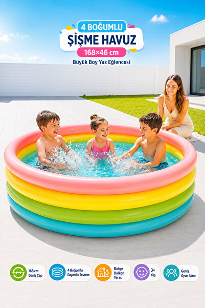 TRENDZONE 4 Boğumlu Şişme Çocuk Havuzu 168×46 cm – Büyük Boy Yuvarlak Bahçe v...