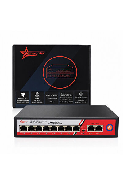 jetucuzal Star-Link STL-1008 120W 10/100 Mbps 8 Port Metal Kasa Poe Switch