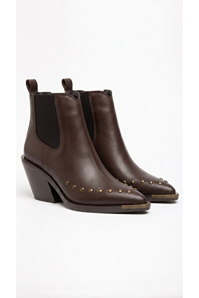 DENORA Bitter Brown Matte Leather Flat Trok Detail Elastic Metal Toe Western ...