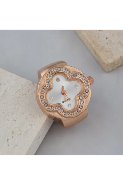Alvora Luxury Clover Dial Finger Watch Women Adjustable Quartz Ring Watch Cry...