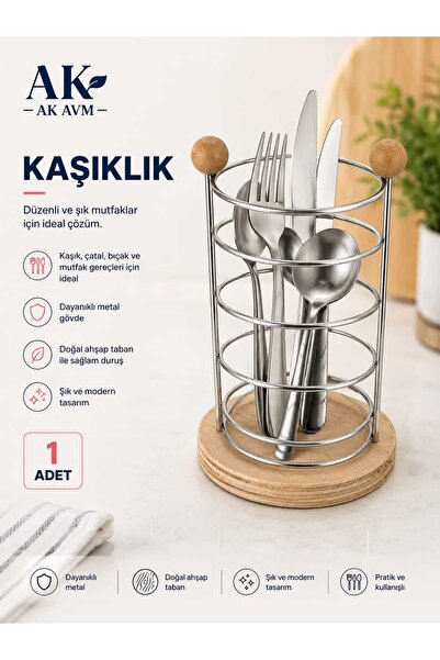 Ak Avm Dekoratif Kaşıklık, Metal-Ahşap Mutfak Düzenleyici