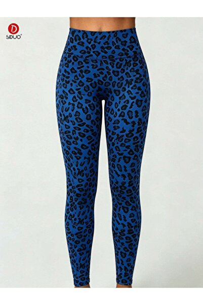 siduo Stylish Blue Leopard Print Leggings, High Waist Stretch Yoga Pants for ...