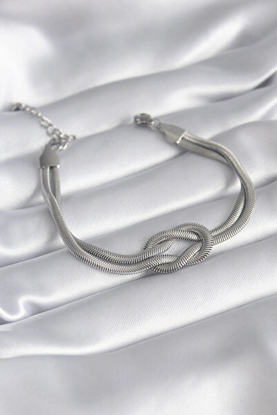 ARMÜZ 316L Steel Steel Silver Color Italian Chain Knot Model Women's Bracelet