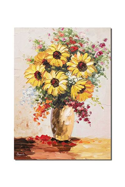 artnova Tablou 3D cu floarea soarelui pictat manual, 70x50cm ulei pe panza, L...