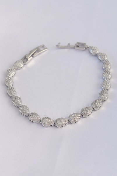 ARMÜZ Vip Series Brass Zircon Stone Silver Color Drop Model Bracelet