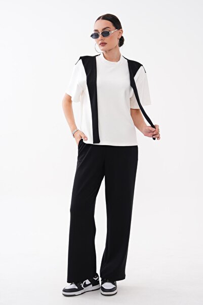 ŞİMAL Women's Shawl Look Detailed T-Shirt and Pants Set 260652 -