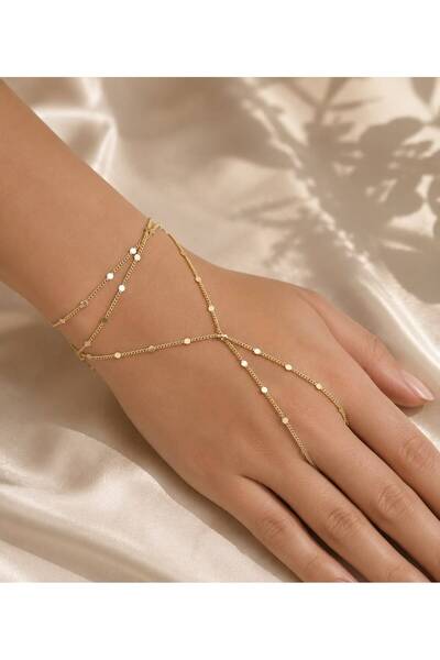 FİORE WOMEN Gold Color Steel Women's Shahmeran Hand Chain Minimal Elegant Bra...