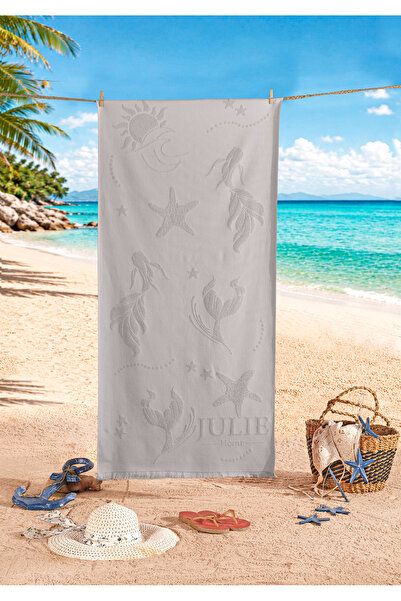 Julie Home %100 Pamuk Lara Plaj Havlusu 75x150 cm Saçaklı Hızlı Kuruyan Deniz...