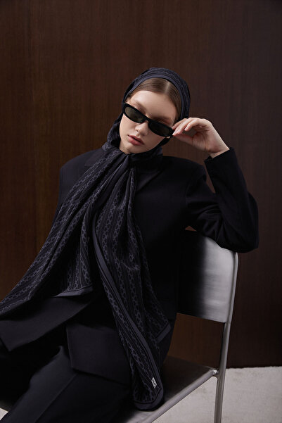 SUENOSCARF Chain Black Zincir Desen %100 İpek Şal