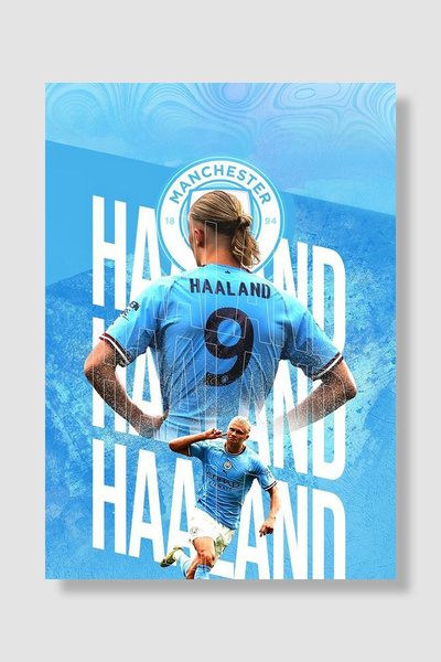 Luna Marissa Erling Haaland Poster Manchester City 9 Forma Tipografi Kolajı M...