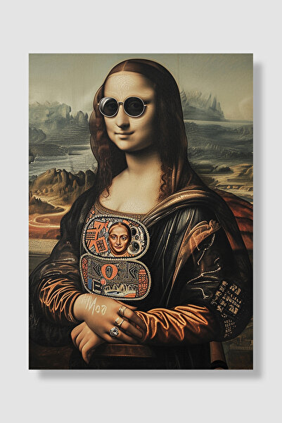 Luna Marissa Poster Mona Lisa cu ochelari rotunzi, mozaic detaliat, colaj mod...
