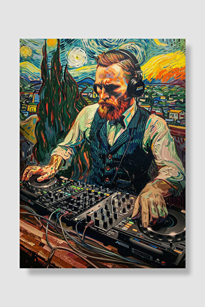 Luna Marissa Van Gogh poster, humoristična Zvezdana noć sa slušalicama u DJ s...