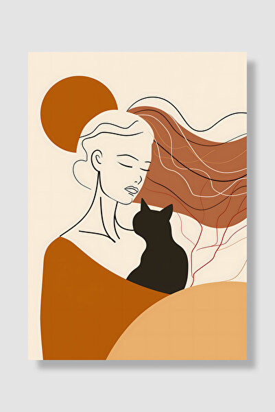 Luna Marissa Minimalistički poster Bohemijanka i crna mačka Linija umetnosti ...