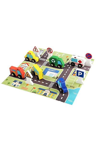 Malvys Set trafic din lemn Malvys®, joc educativ cu harta oras, 6 masinute si...