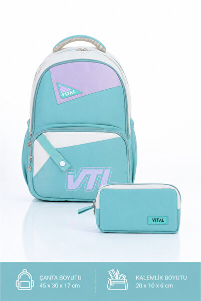 D'VERS Vital Series 2-Piece Premium Textured Fabric School Bag Set (Backpack ...