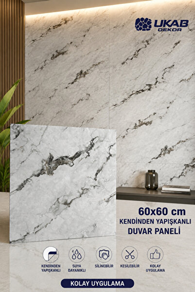 UKAB DEKOR 60x60 Cm 1 Adet Mermer Desenli Kendinden Yapışkanlı Seramik Köpük ...