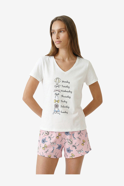 Penti Women Bow Of The Day Short Sleeve Shorts Pink Pyjama Set