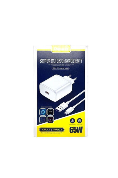 OEM Φορτιστής με θύρα USB-A και καλώδιο Micro USB 65W Λευκό (Olesson Sd-5)