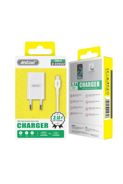 Andowl Φορτιστής με θύρα USB-A και καλώδιο USB-C Λευκό (Q-CD522)