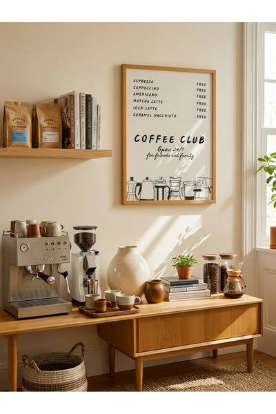 Creatick Design Kahve Köşesi Ahşap Çerçeveli İskandinav Tablo Mutfak ve Coffe...