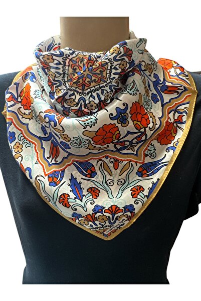%100 İpek Türk Motifli İpek Bandana - 55x55cm