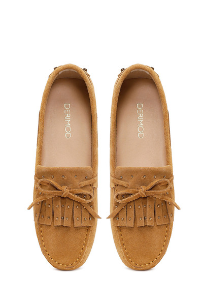 Derimod Kadın Camel Püsküllü Süet Deri Loafer 26PFD291010