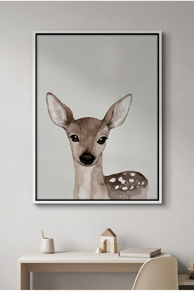 Jasmine Art Baby Deer Kids Wall Art | Portrait Framed Canvas Print | Luxury M...